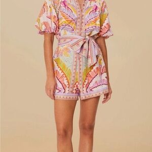 Farm Rio Pearl Jungle Dots Lenzing Euroflax Romper L Ret $198 NWT CURRENT SEASON